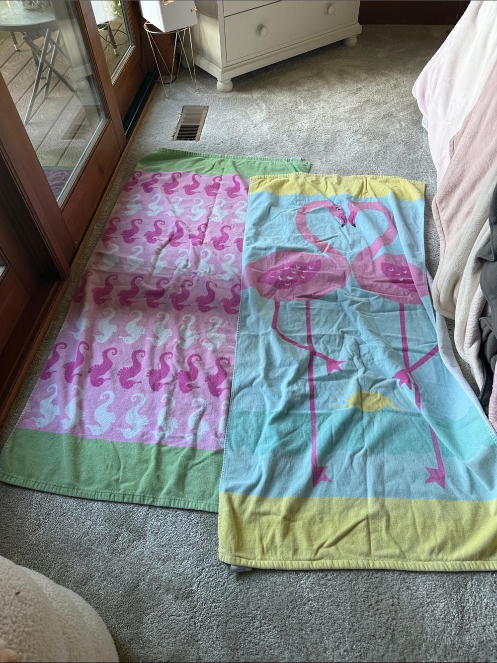 Pottery Barn Kids Pink Flamingo and Seahorse Beach Towels - Set of 2